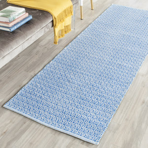 Fran Lattice Hand Woven Cotton Blue Area Rug