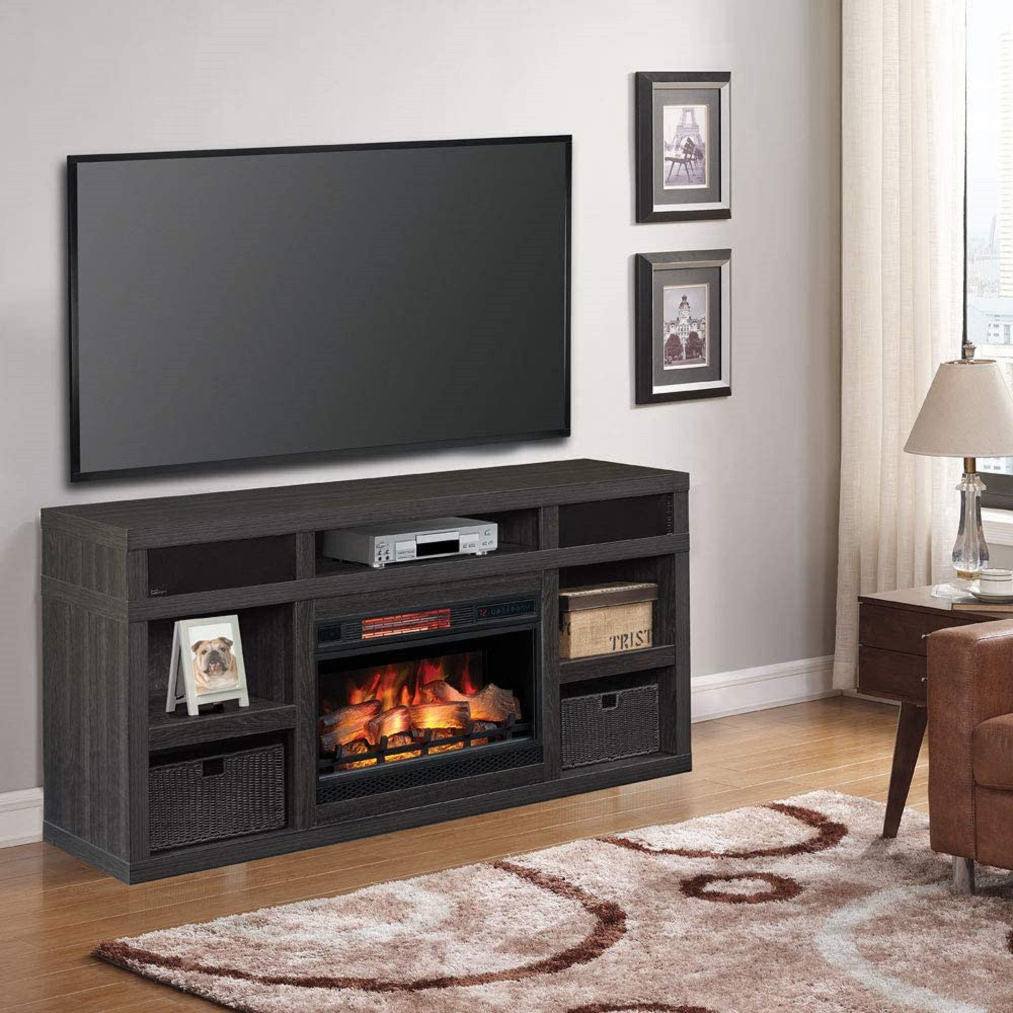 Classicflame Greatlin 64 Infrared Electric Fireplace Tv Stand With  Bluetooth Sound System u0026 26 Infrared Firebox- Black Walnut - Wayfair Canada