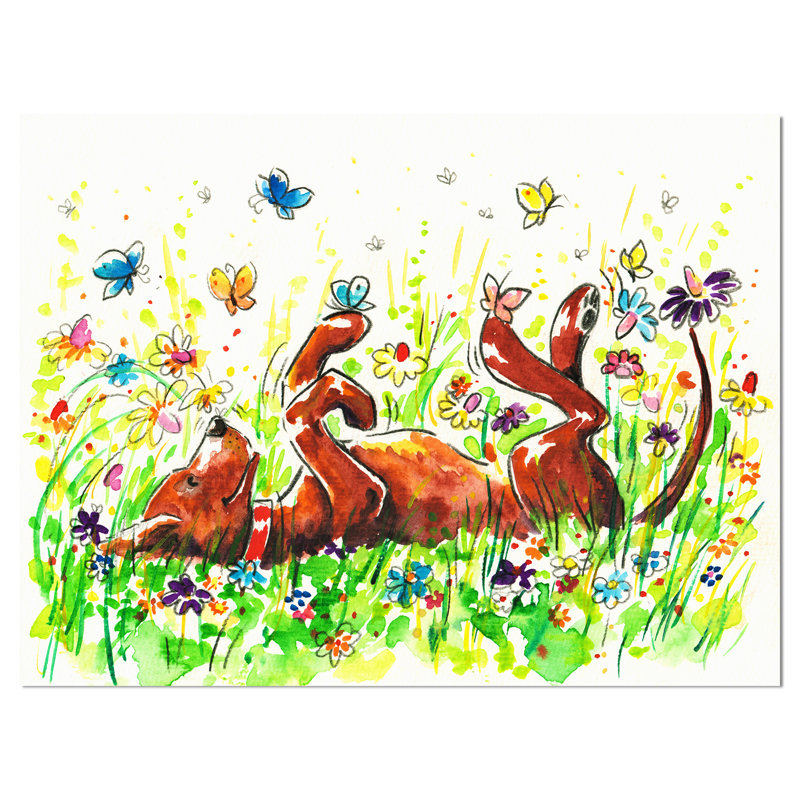 East Urban Home Happy Brown Dog With Flowers And Butterfly Painting Print Reviews Wayfair