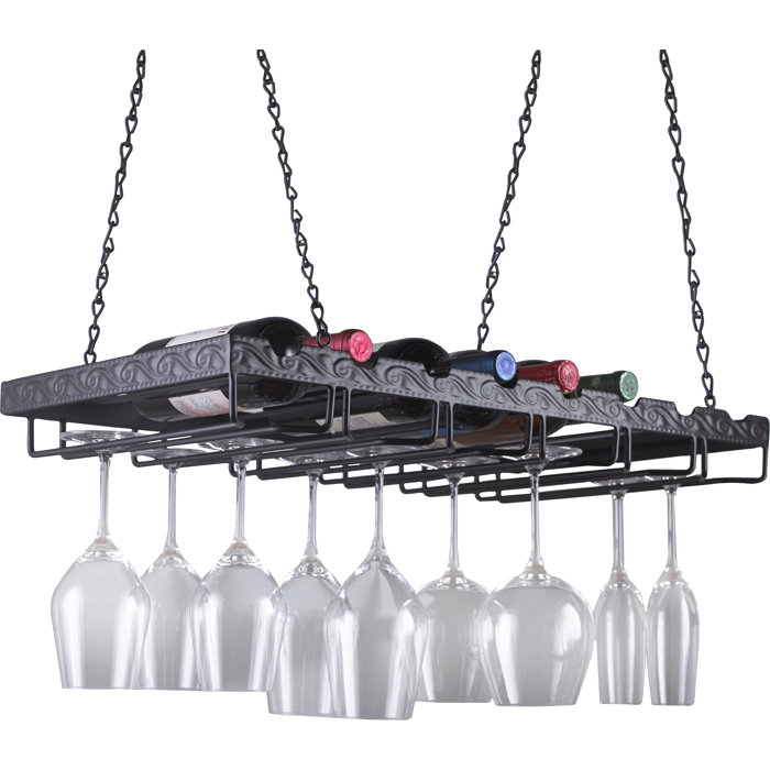 Wine Enthusiast Companies 8 Bottle Hanging Wine Bottle And Glass
