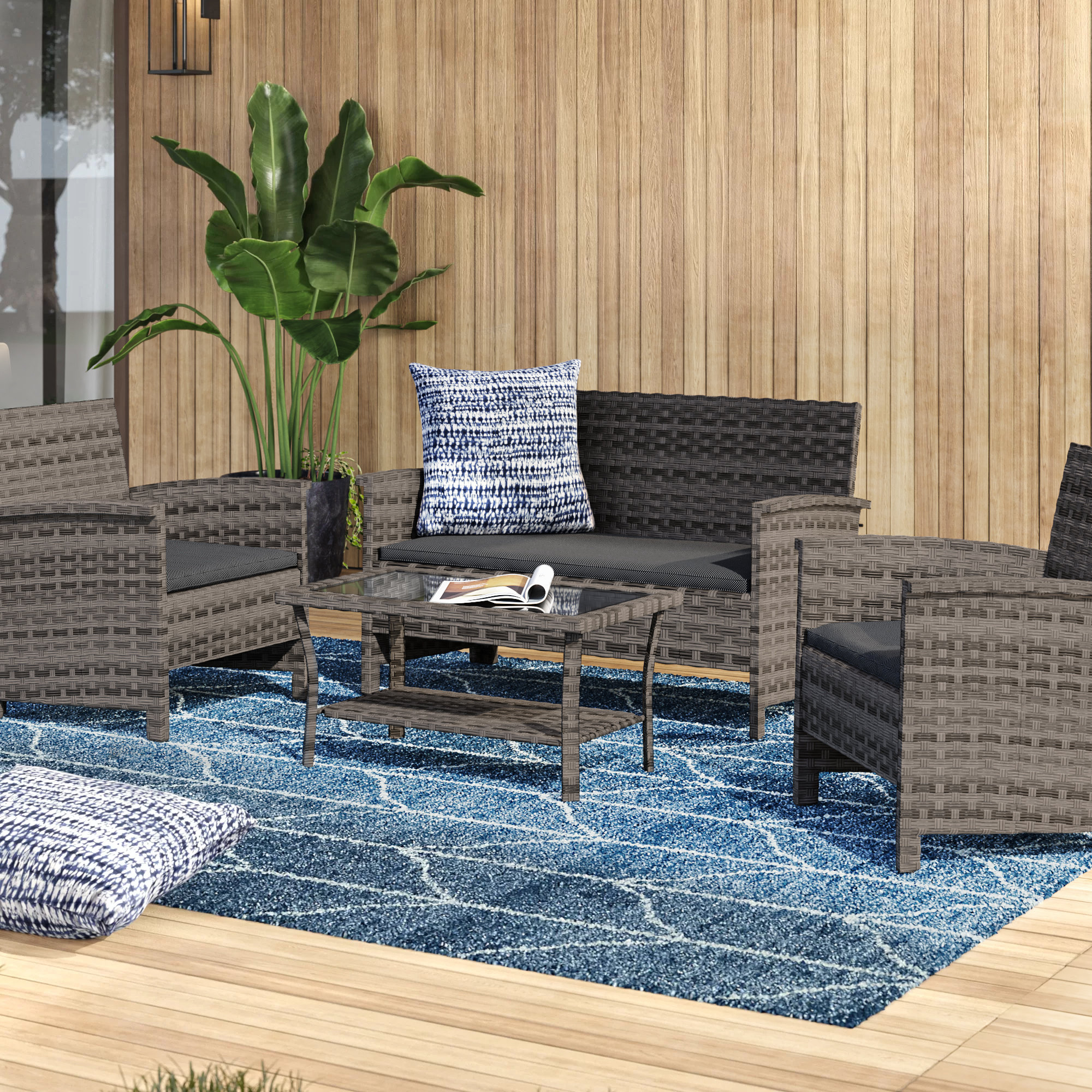 Wrought Studio Plumville 4 Piece Rattan Sofa Seating Group With Cushions Reviews Wayfair