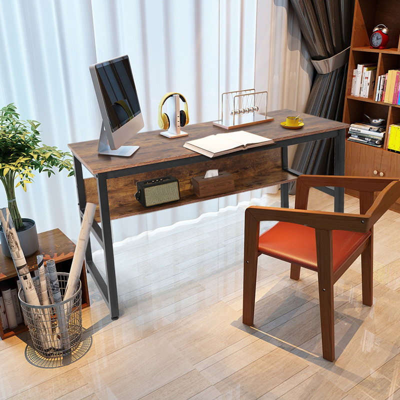 Inbox Zero Computer Desk 55inwith Bookshelf Office Desk Writing Desk Wood And Metal Frame Wayfair