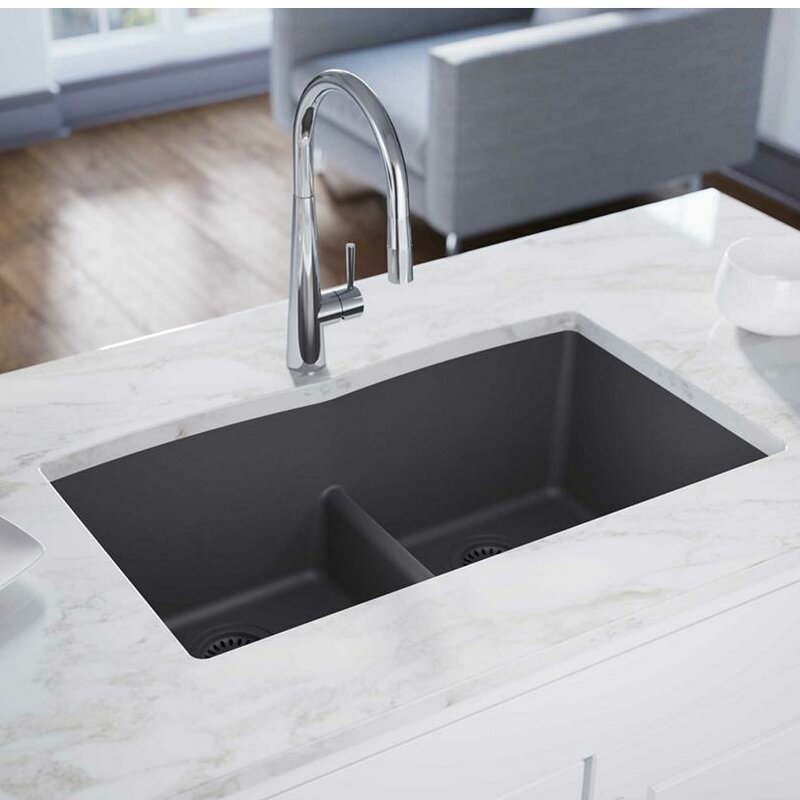 Quartz Luxe 33 L X 19 W Double Basin Undermount Kitchen Sink With Aqua Divide