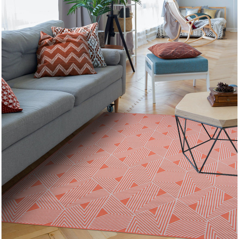 George Oliver Meadowlakes Orange Indoor Outdoor Area Rug Wayfair