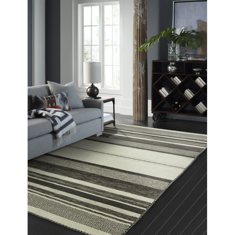 Union Rustic Phillipston Striped Handmade Loomed Cotton Gray Brown Area Rug Reviews Wayfair