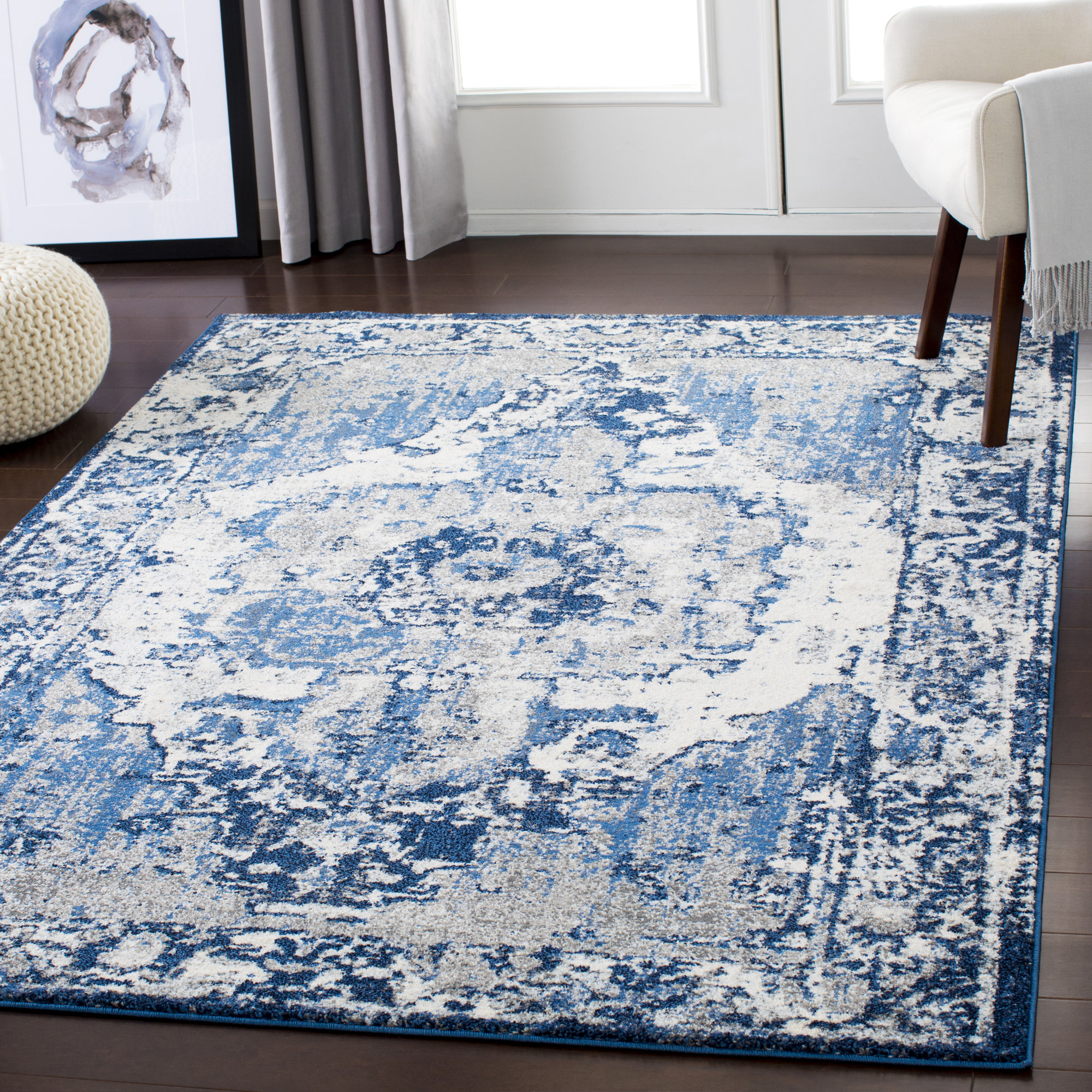 Bungalow Rose Ebenezer Oriental Navy Dark Blue Area Rug Reviews Wayfair