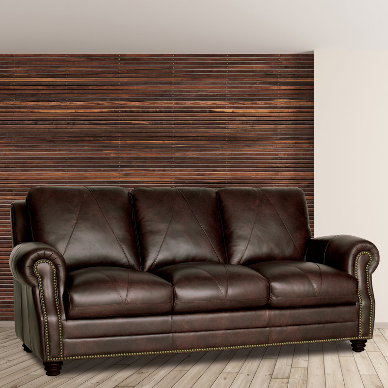 Darby Home Co Gardner Leather Round Arms Sofa Reviews Wayfair Darby Home Co Gardner Leather Round