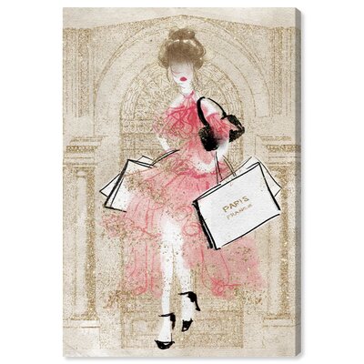 Fashion And Glam Shopping In Paris Blush Glitter Dress Framed - Painting Print on Canvas Rosdorf Park Format: Wrapped Canvas, Size: 15