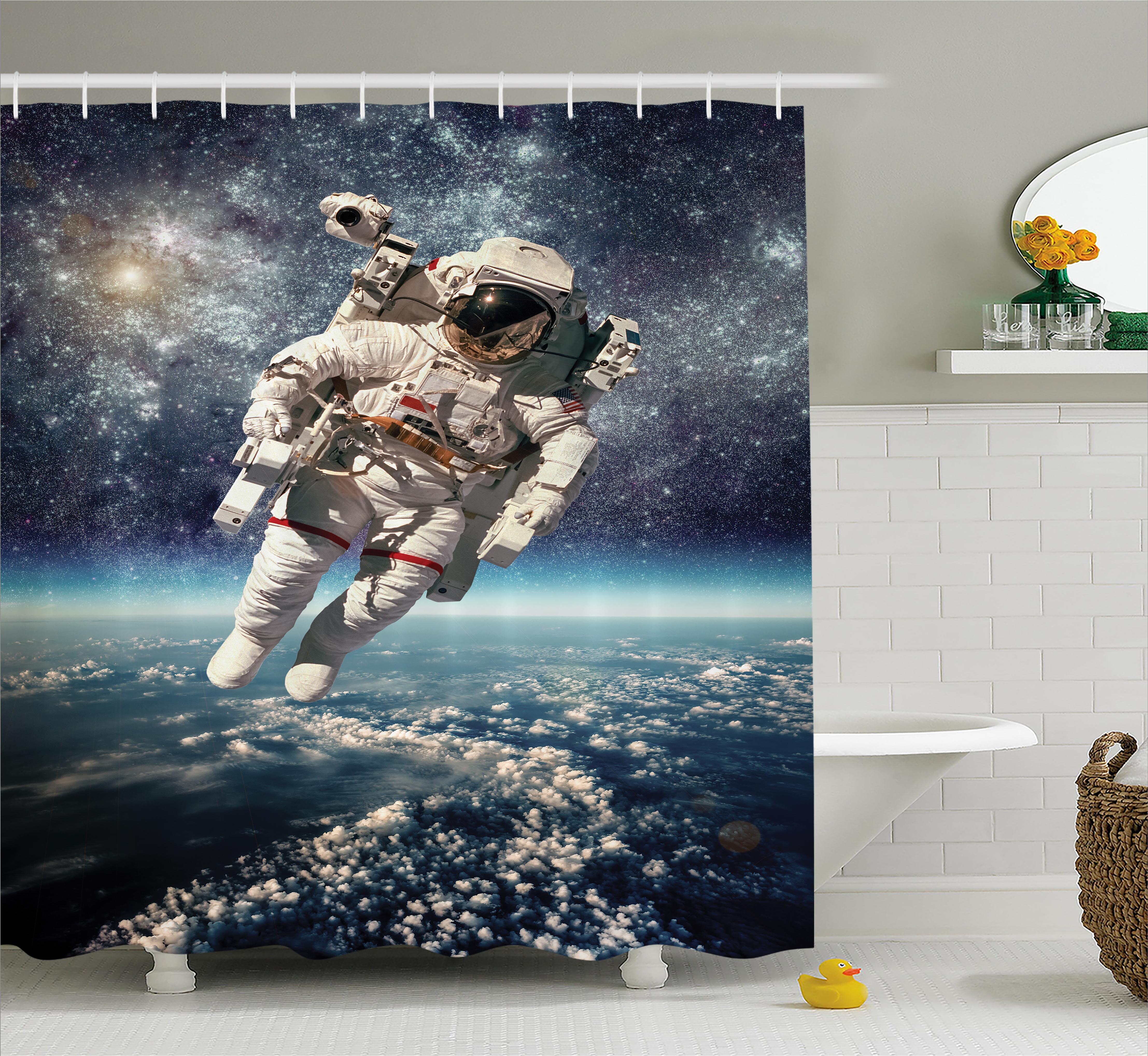 East Urban Home Glenvil Astronaut In Outer Space Shower Curtain With White Hooks Wayfair