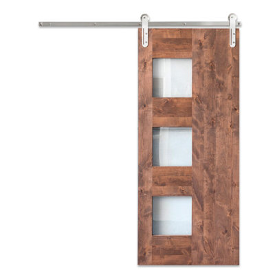 Paneled Wood And Glass Midcentury Sliding Barn Door Without