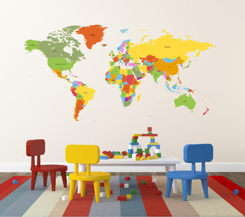 pop decors educational world map for kids room wall decal | wayfair.ca