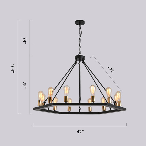 Litchford 12 - Light Lantern Wagon Wheel Chandelier