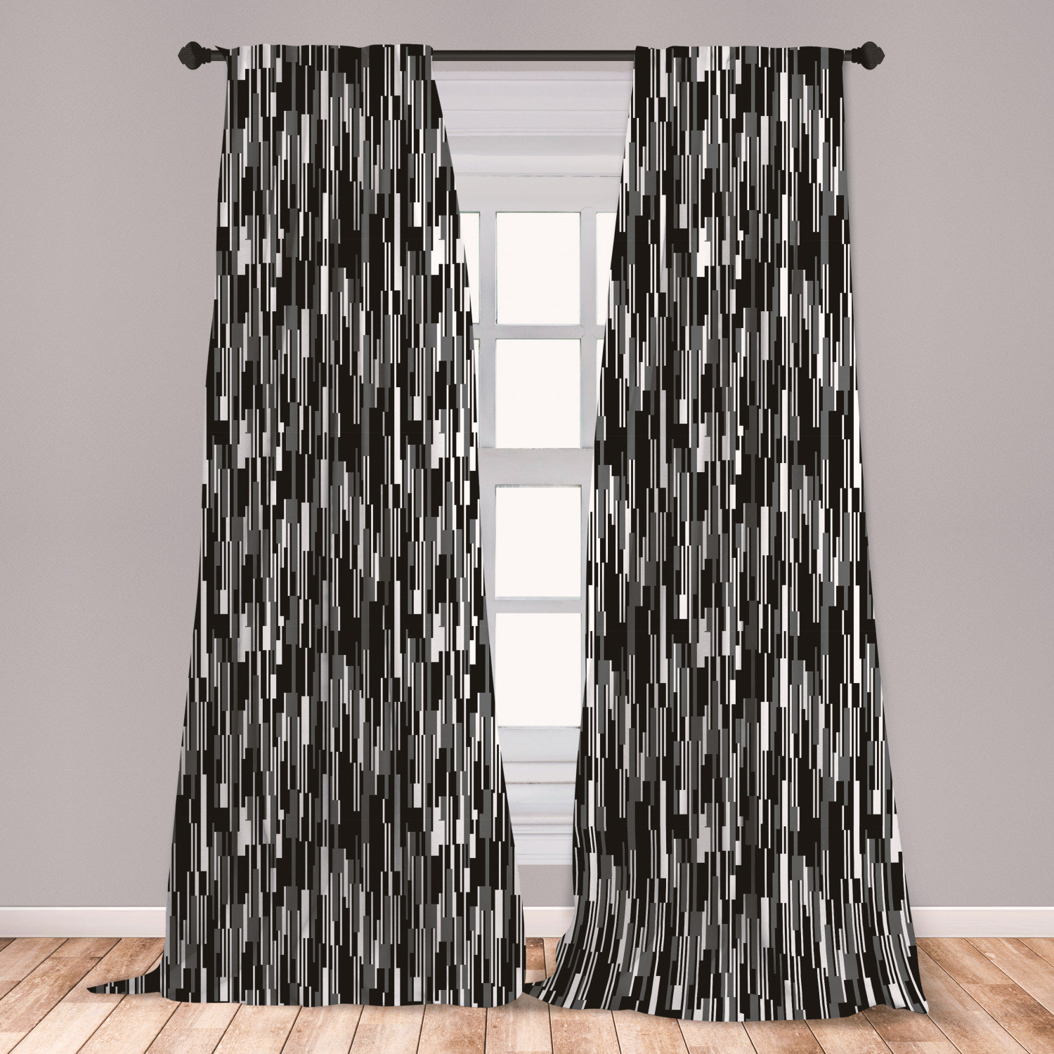East Urban Home Ambesonne Black And White Window Curtains Barcode
