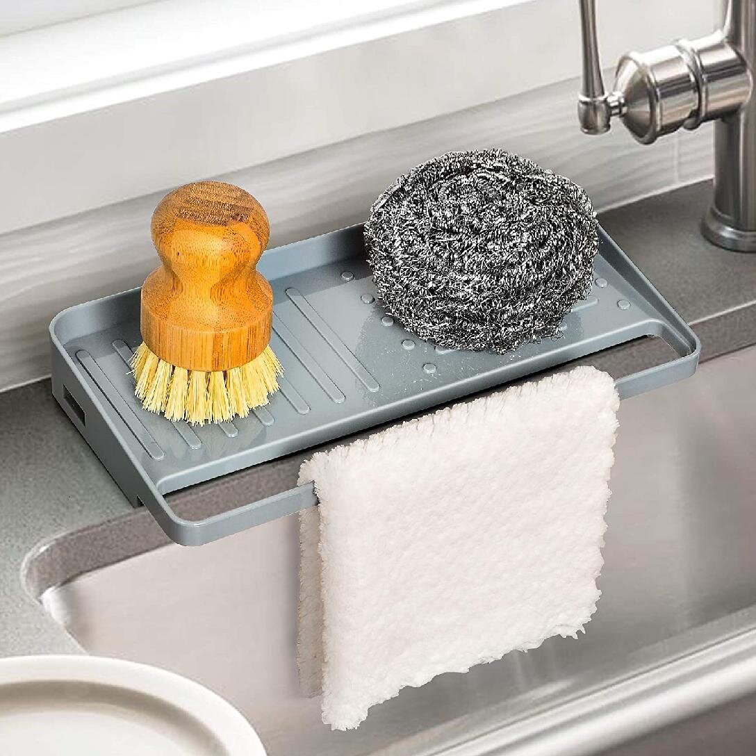 Kitchen Sink Suction Holder for Sponges Scrubbers Soap Scouring Pads Bathroom