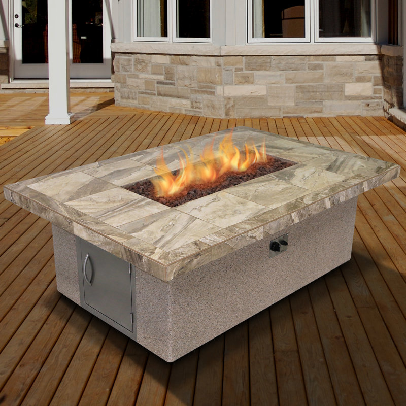 Cal Flame Stucco And Tile Rectangle Steel Propane Fire Pit Table