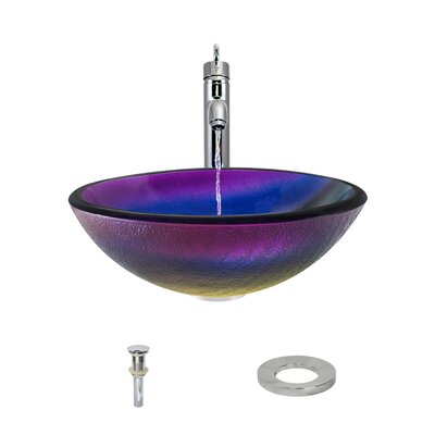 Rainbow Frost Glass Circular Vessel Bathroom Sink With Faucet Mr