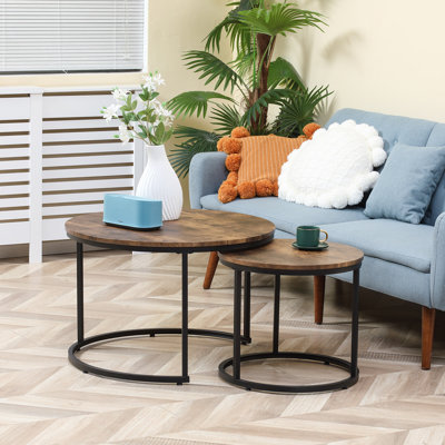 Treble Set of 2 Round Metal Nesting Coffee Tables | Stackable Space-Saving Design for Living Room & Small Spaces