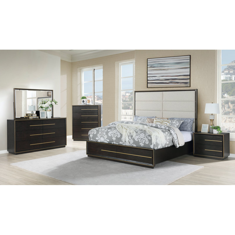 Everly Quinn Blairstown Upholstered Solid Wood 5 Piece ...