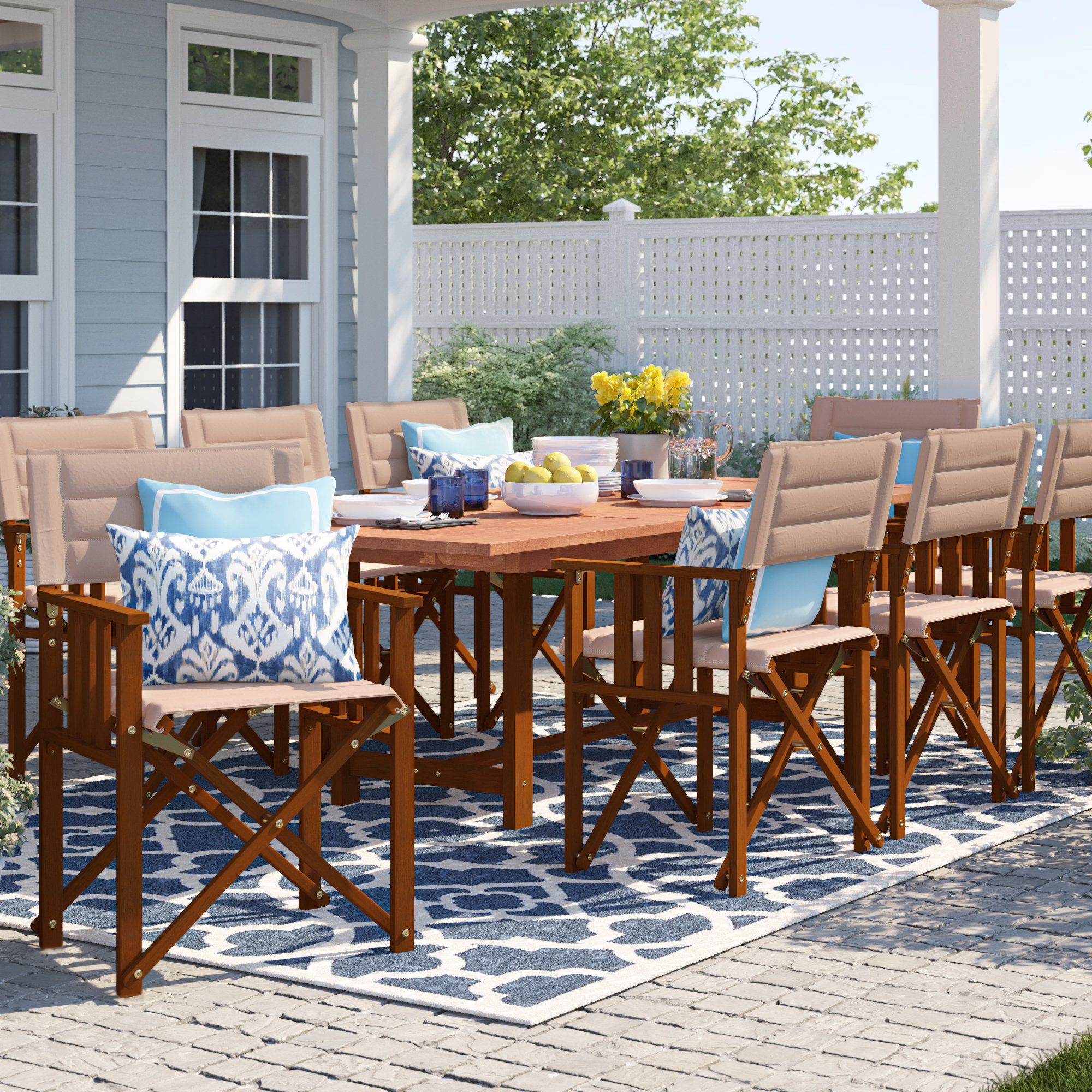 Sol 72 Outdoor Brighton 9 Piece Teak Dining Set With Cushions And Umbrella Reviews Wayfair
