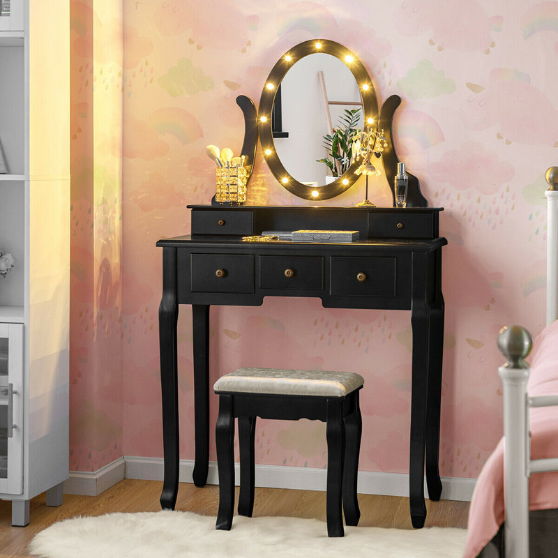 Charlton Home Oldfield 5 Drawer Makeup Vanity Set With Mirror Reviews Wayfair