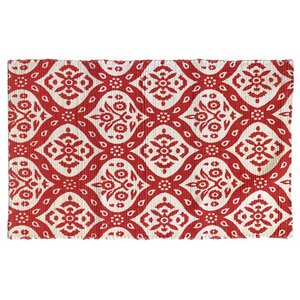 Mustafa Ogee Printed Cotton Hand Woven Red Area Rug