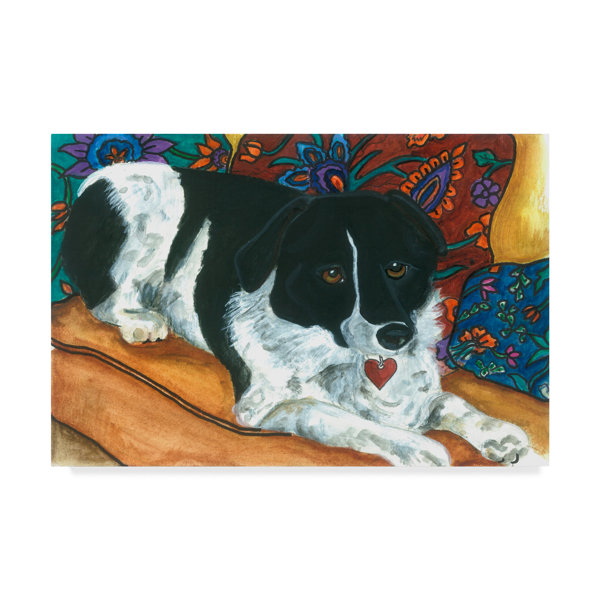 Trademark Art Black And White Dog Acrylic Painting Print On