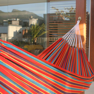 Single Person Fair Trade Portable Striped Carnival Rainbow' Hand-Woven Brazilian Cotton Indoor And Outdoor Hammock
