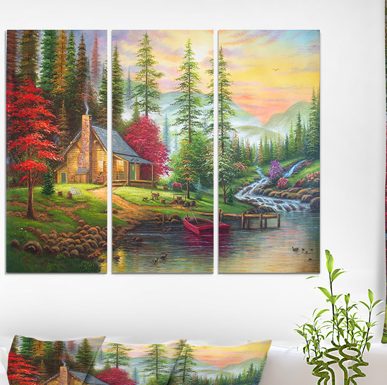 East Urban Home House In The Forest Oil Painting Print Multi