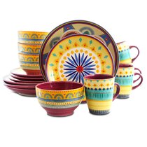 Multicolor LA JOLIE MUSE Housewarming Gift Pack Stoneware Dinnerware Sets Accent Plates 4 Piece Embossed Hand Painted Mexican Floral Design 