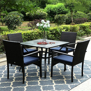 No Cushions Haverchair 5-Piece Patio Furniture Cast Aluminum Bistro Dining Set Outdoor Rust-Resistant All-Weather Table and Chairs Set with Umbrella Hole for Courtyard Deck Decorative Pattern