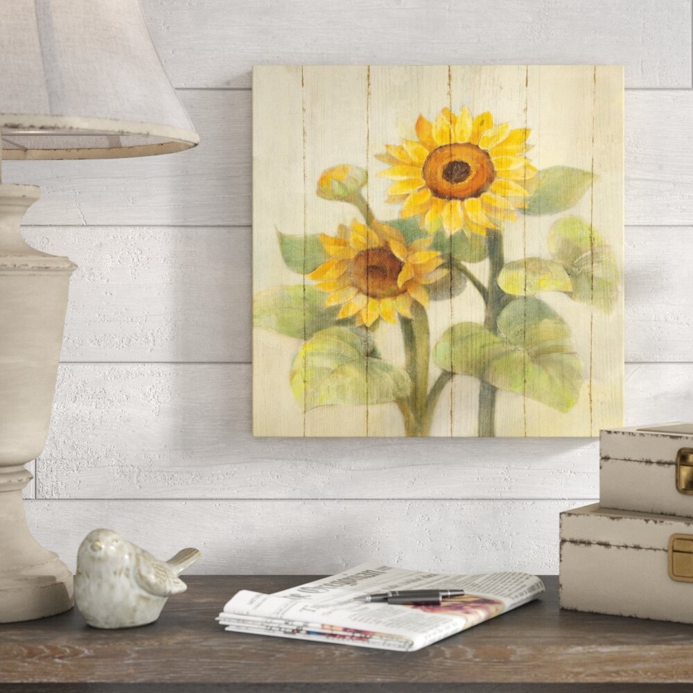 August Grove Summer Sunflowers Ii On Barn Board Wrapped Canvas Graphic Art On Wood Reviews Wayfair