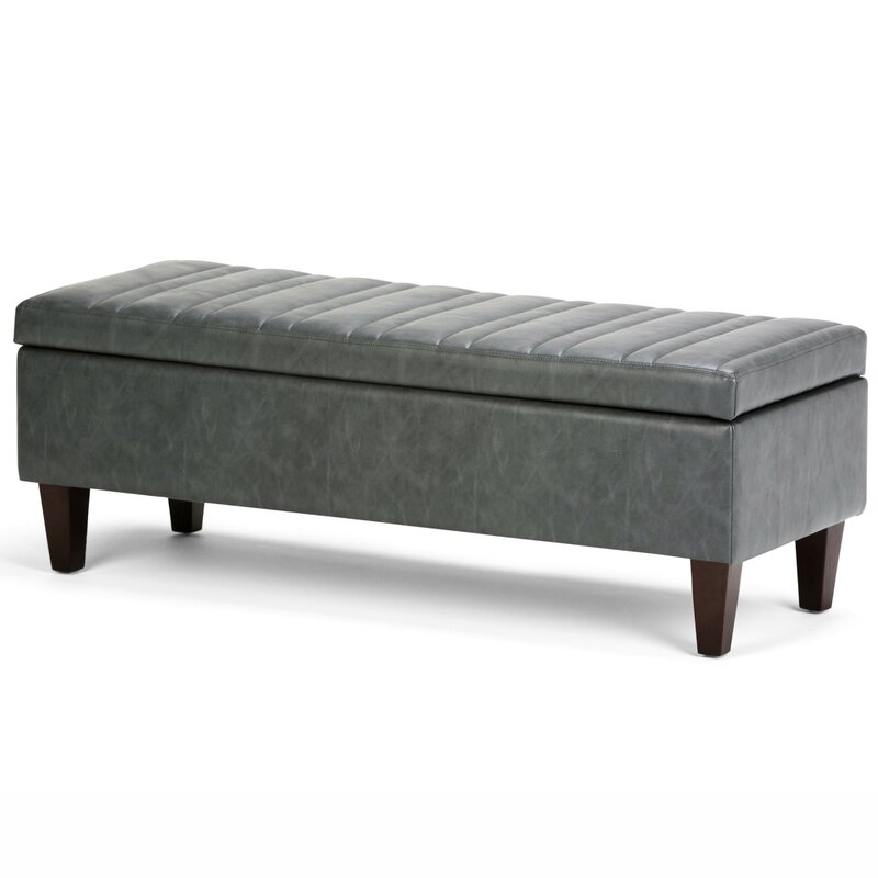 white faux leather storage bench