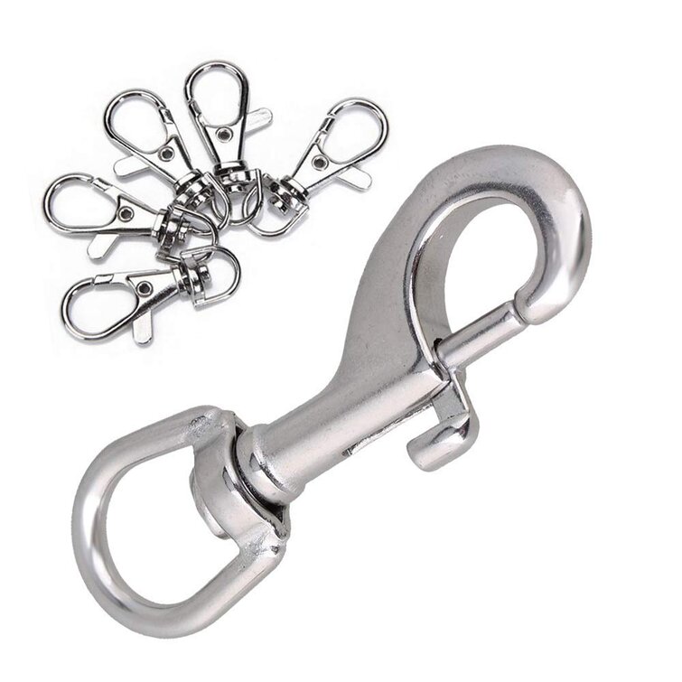 1.4" mini mirror polishing swivel eye stainless steel snap keychain hook clip 