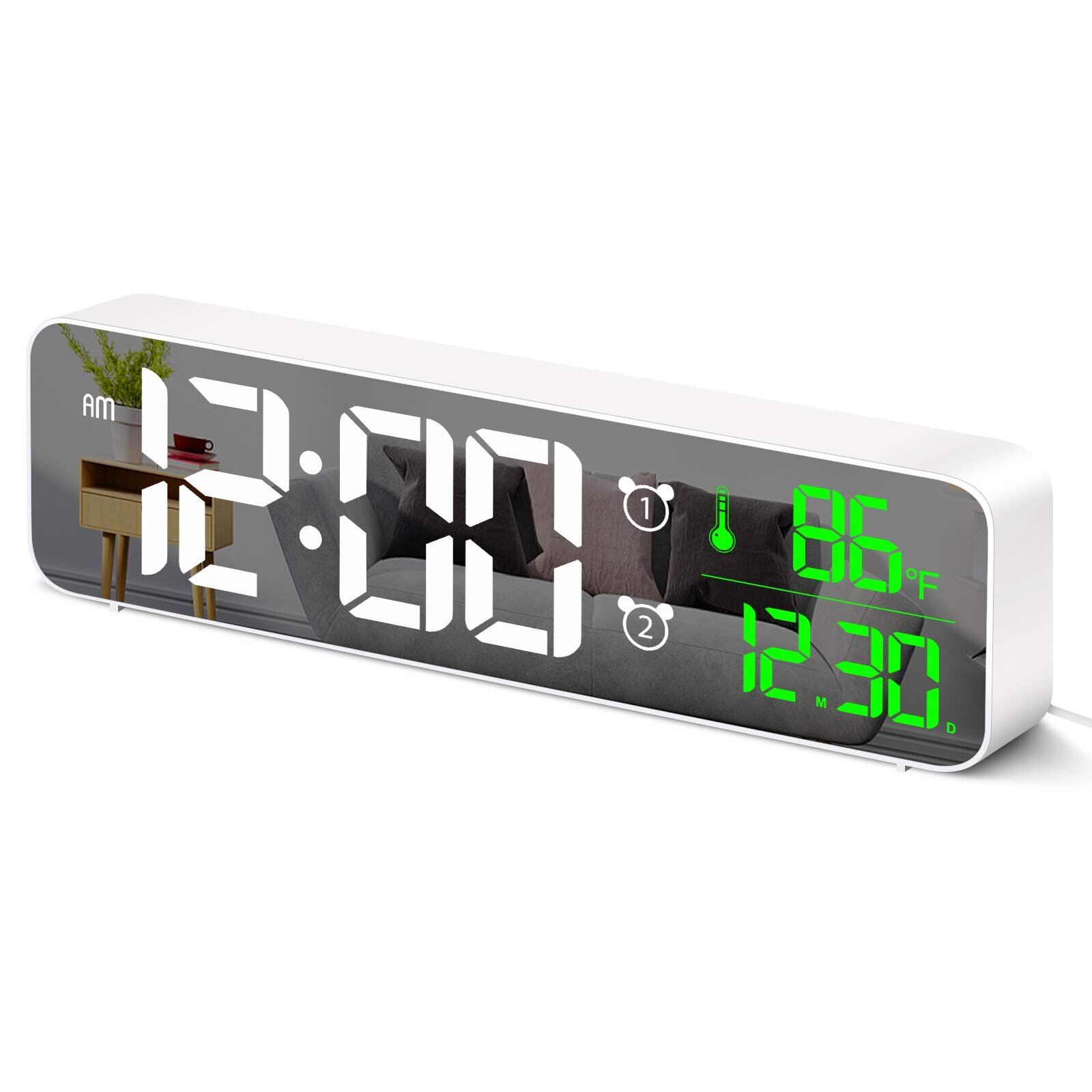 LED Mirror Clcok Large Display Digital Clock Desk Bedside Clock f/ Bedroom