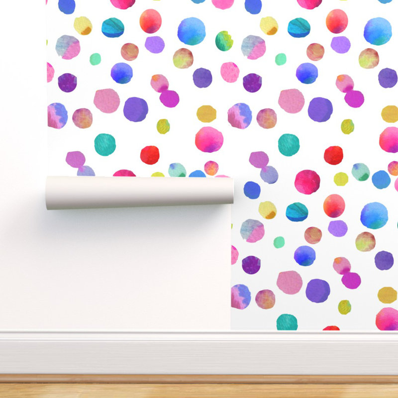 Ebern Designs Riverhead Watercolor Polka Dots Removable Wallpaper