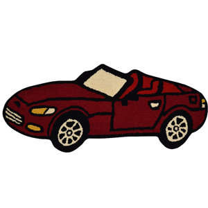 Glenville Kids Novelty Car Hand-Tufted Wool Red Area Rug