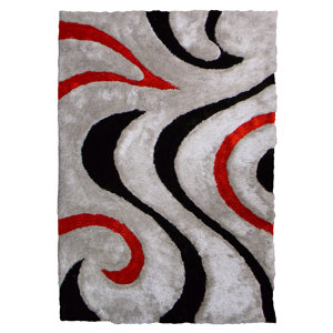 3D Shaggy Abstract Wavy Swirl Grey Area Rug