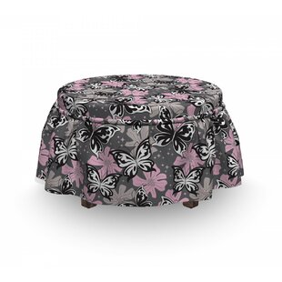 Butterfly Romantic Summertime 2 Piece Box Cushion Ottoman Slipcover Set By East Urban Home