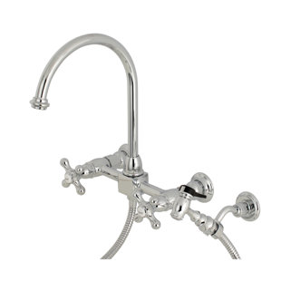 Go to store & view more images Kingston Brass Restoration Wall Mount Double Handle Kitchen Faucet with Side Spray