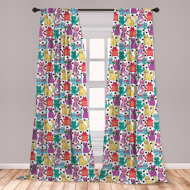 East Urban Home Ambesonne Cat Curtains Cartoon Style Lively
