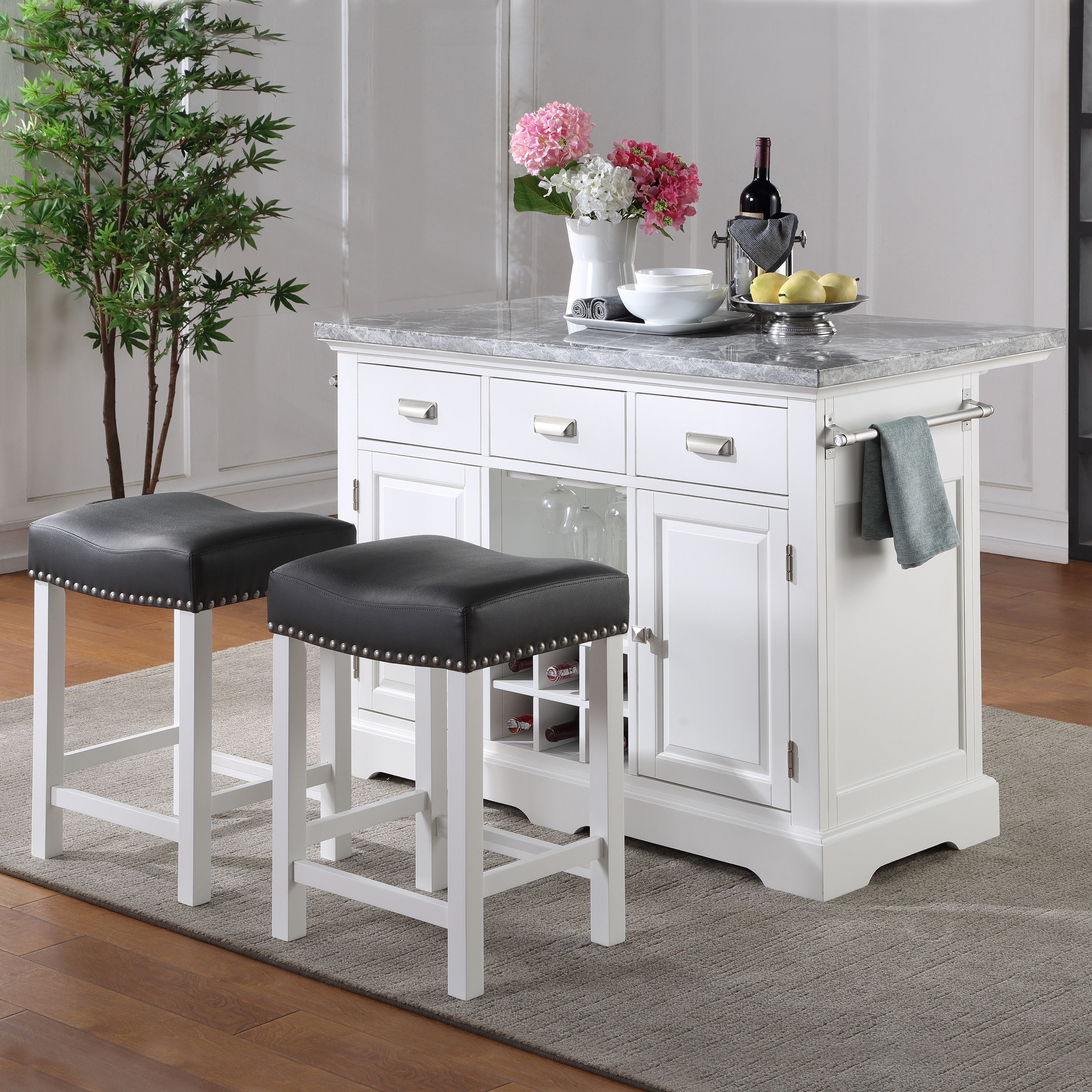 Lark Manor Abigale Kitchen Island Set With Marble Top Reviews Wayfair