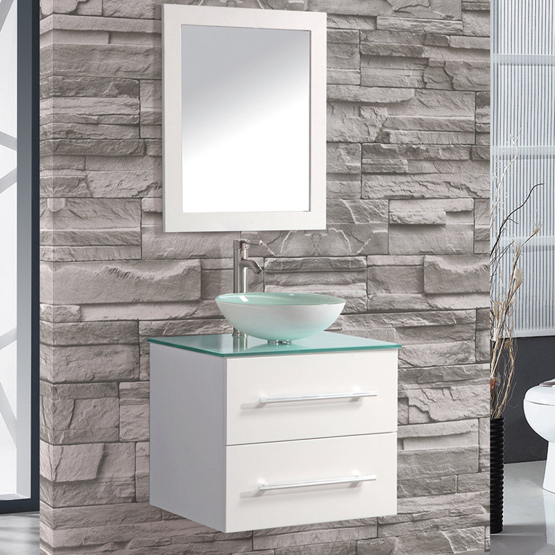 Orren Ellis Prado 24 Single Sink Wall Mounted Bathroom Vanity Set Prado 24 Single Sink Wall Mounted Bathroom Vanity Set With Mirror