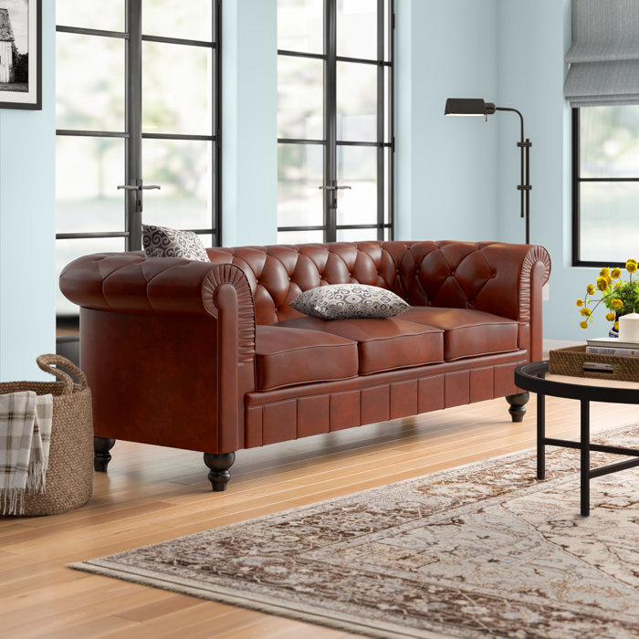 Three Posts Alpharetta Traditional Leather Sofa Reviews Wayfair
