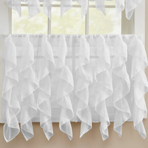 Chic Sheer Voile Vertical Ruffle Window Kitchen Tier Curtain (Set of 2)