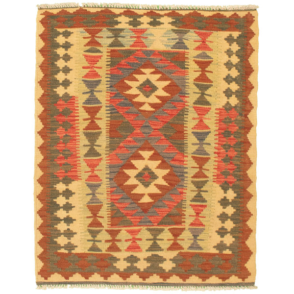 Millwood Pines Goodlow Geometric Handmade Kilim Wool Brown Khaki Area Rug Wayfair