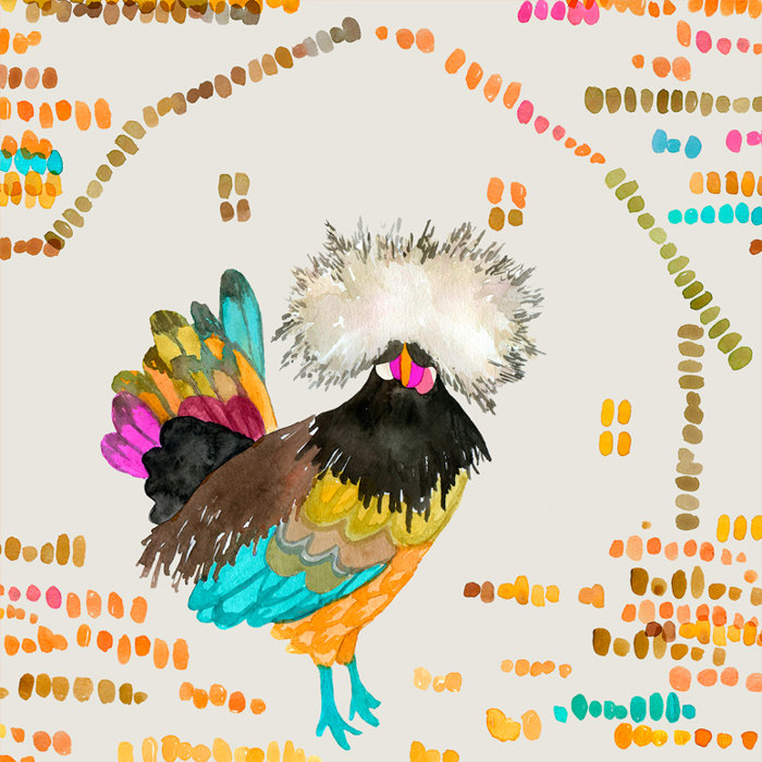 Oopsy Daisy Woodland Watercolor Chicken Stretched Canvas Art