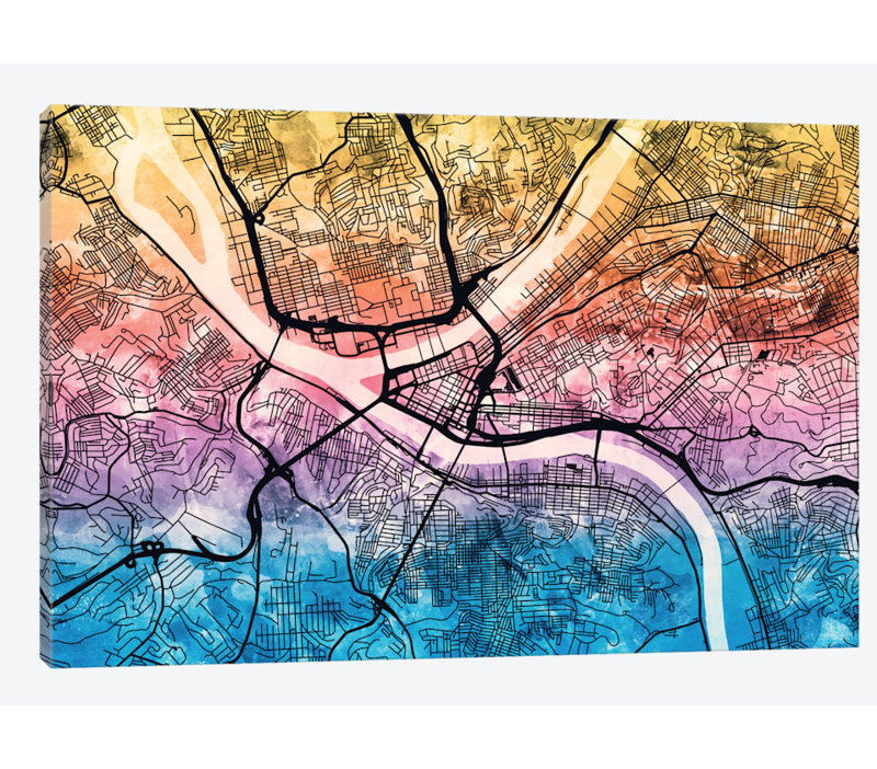 East Urban Home Reverse Blend Urban Street Map Series Pittsburgh Pennsylvania Usa Graphic Art On Wrapped Canvas Wayfair