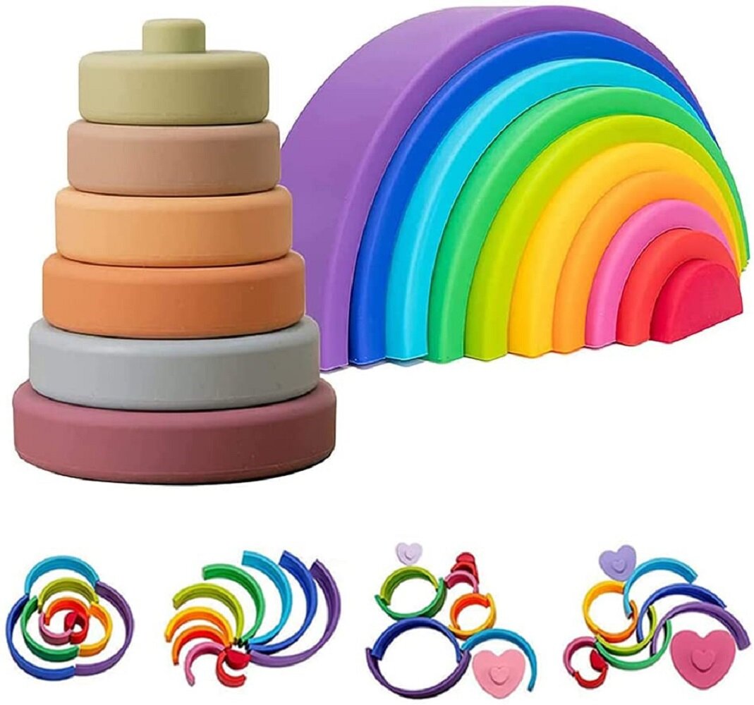 Montessori Wooden Rainbow Stacking Toy Color Sorting Toys Large Stacker Nesting 