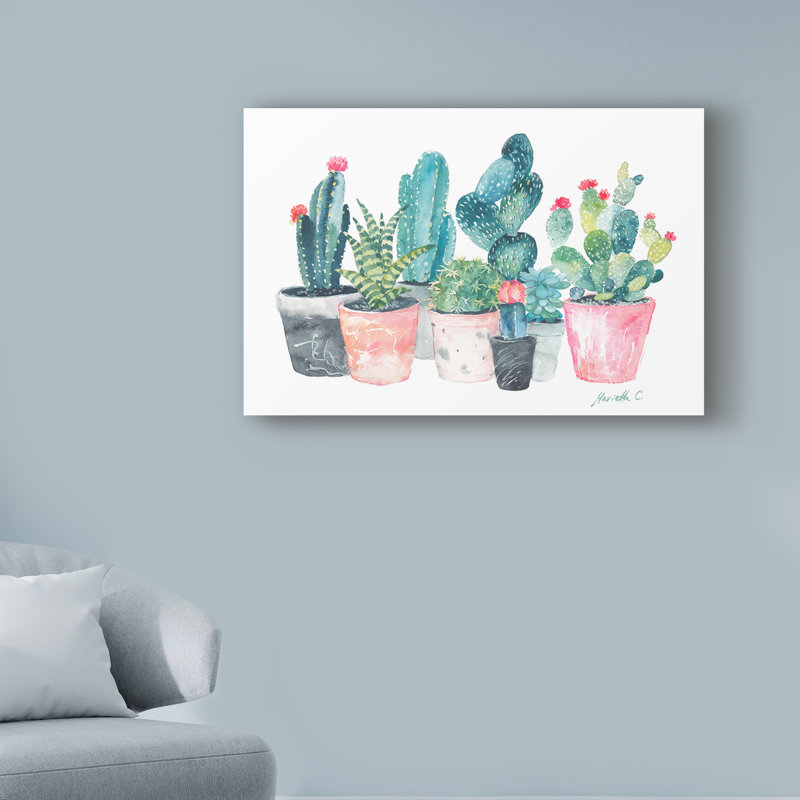 Bungalow Rose Cactus Water Color Acrylic Painting Print On