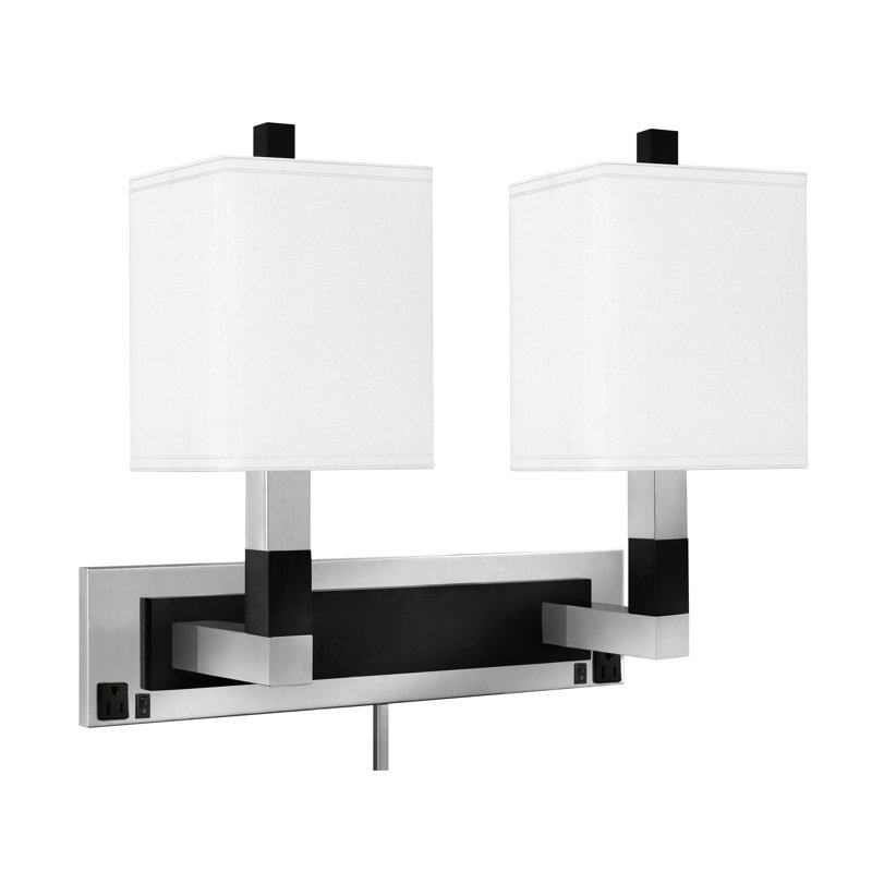 Medallion Lighting 2 Light Dimmable Plug In Brushed Steel Black Ebony Armed Sconce Wayfair